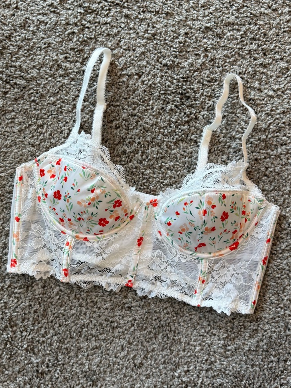AdoreMe 34C White Floral Lace Longline Bra